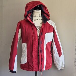 Powder Room Ski Coat Jacket Women's Size Small‎ Petite Red White Snowboarding